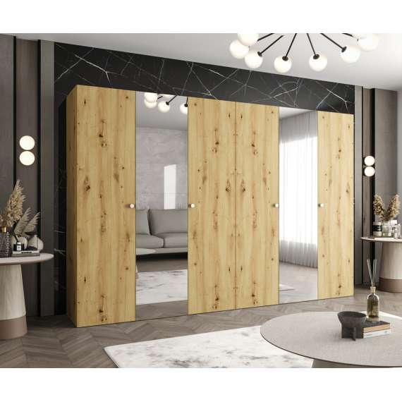 Garderobeskap PARMA 2 - 300x202 cm - eik artisan - 6 dører - speil