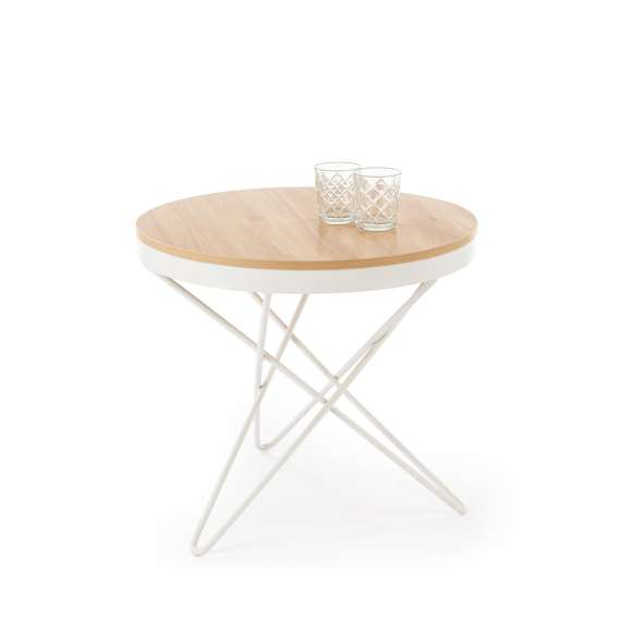 Sofabord LEILA - Ø60 cm - eik - hvit understell