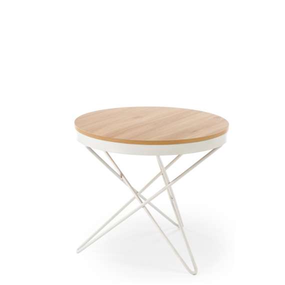 Sofabord LEILA - Ø60 cm - eik - hvit understell