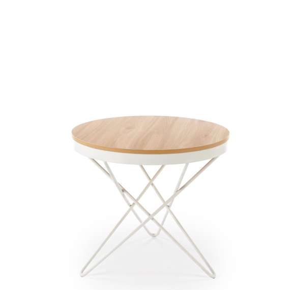 Sofabord LEILA - Ø60 cm - eik - hvit understell