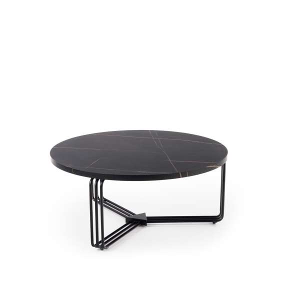 Sofabord ANTICA - Ø80 cm - svart marmor imitasjon - svart understell