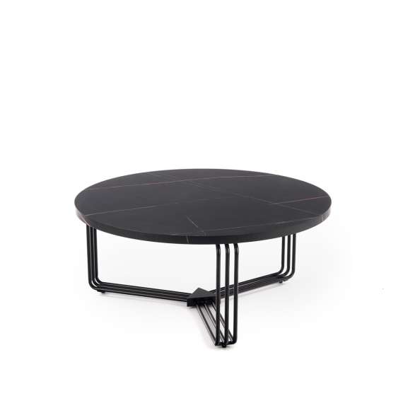 Sofabord ANTICA - Ø80 cm - svart marmor imitasjon - svart understell