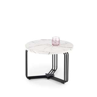 Sofabord ANTICA - Ø55 cm - hvit marmor imitasjon - svart understell