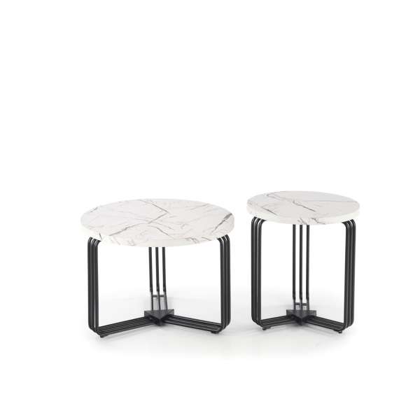 Sofabord ANTICA - Ø55 cm - hvit marmor imitasjon - svart understell