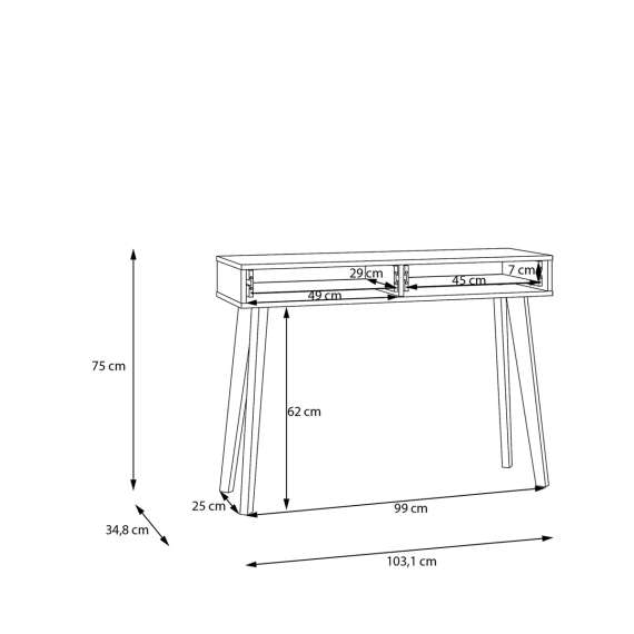 Sminkebord FORMS 103x35 cm - eik mauvela - 2 skuffer