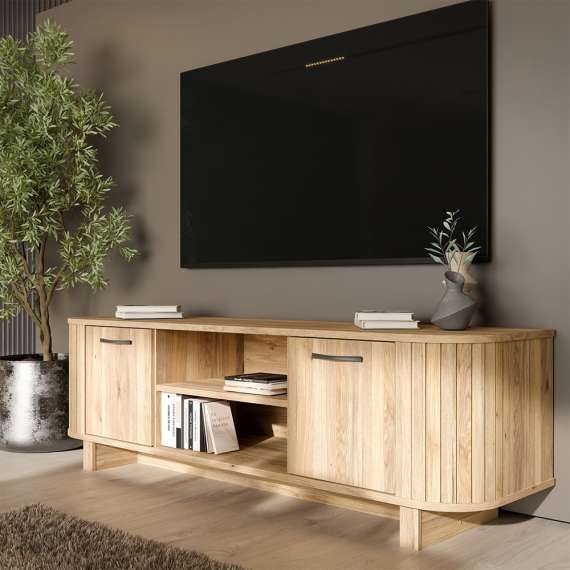 Tv-benk FORMS 189x59 cm - eik mauvela - 2 dører - avrundede kanter