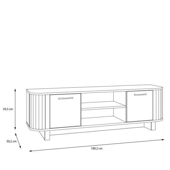 Tv-benk FORMS 189x59 cm - eik mauvela - 2 dører - avrundede kanter