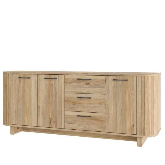 Skjenk FORMS 220x88 cm - eik mauvela - 3 dører - 3 skuffer - avrundede kanter