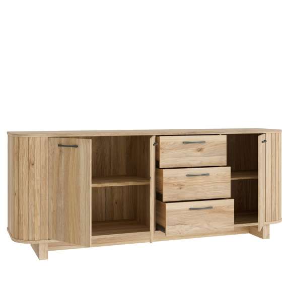 Skjenk FORMS 220x88 cm - eik mauvela - 3 dører - 3 skuffer - avrundede kanter