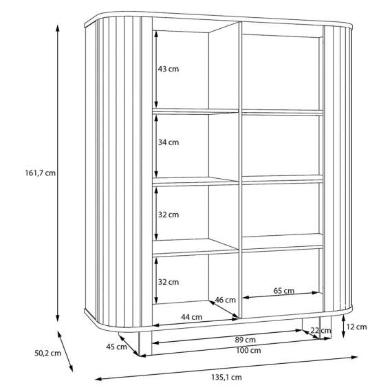 Vitrineskap FORMS 135x162 cm - eik mauvela - 2 dører - avrundede kanter