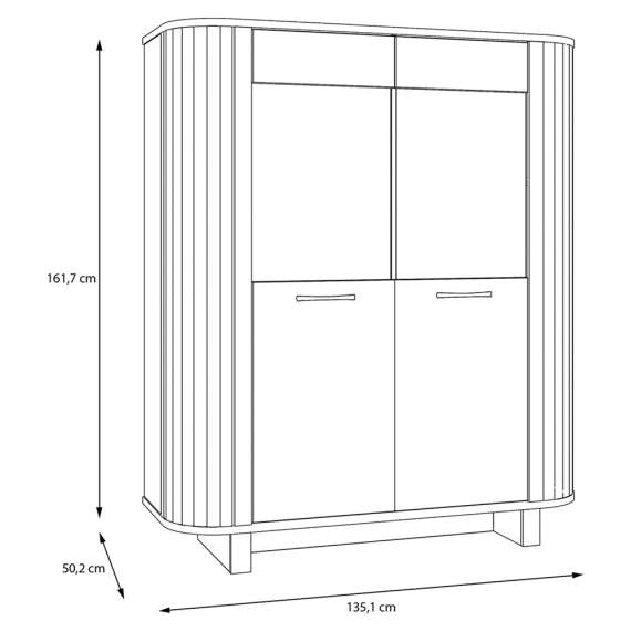 Vitrineskap FORMS 135x162 cm - eik mauvela - 2 dører - avrundede kanter