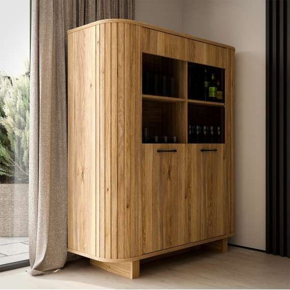 Vitrineskap FORMS 135x162 cm - eik mauvela - 2 dører - avrundede kanter