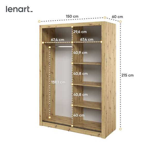 Garderobeskap Arti 150x215 cm - eik artisan