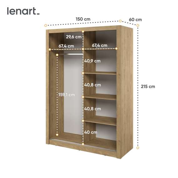 Garderobeskap Arti 150x215 cm - eik shetland