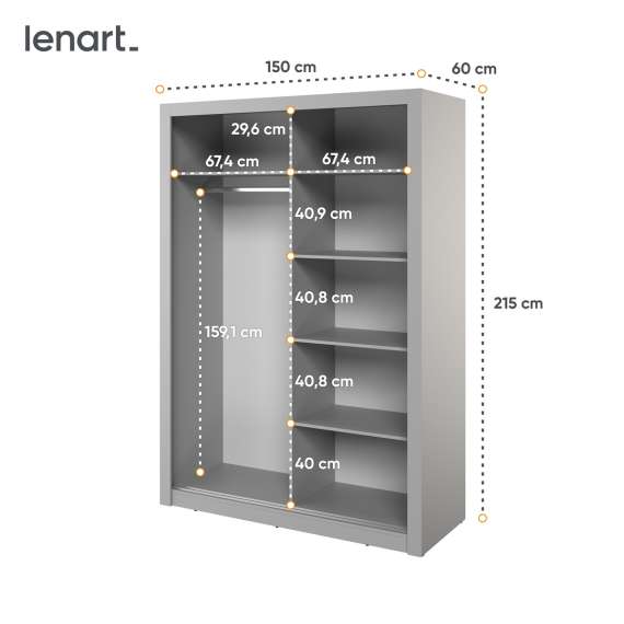 Garderobeskap Arti 150x215 cm - grå matt