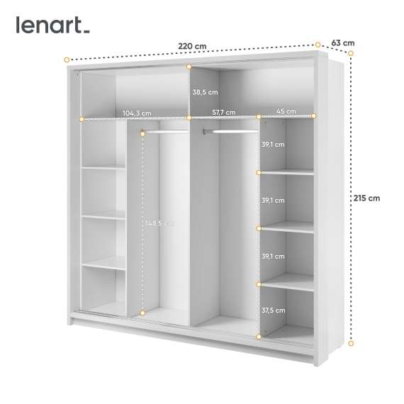 Garderobeskap Arti 220x215 cm - Hvit matt - LED