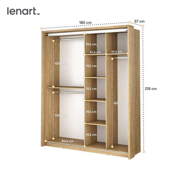 Garderobeskap Arti 180x218 cm - eik - med speil