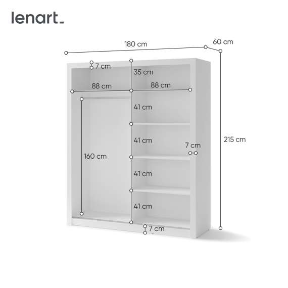 Garderobeskap Idea 180x215 cm - hvit - speil