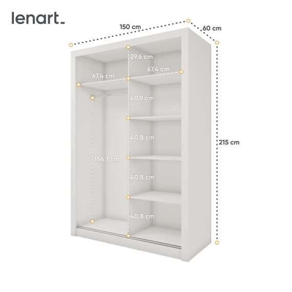 Garderobeskap Idea 150x215 cm - hvit - speil