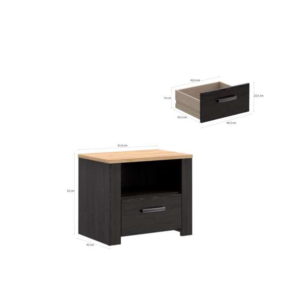 Nattbord Chisbury 62x52 cm - eik cabezone - eik riviera - 1 skuff