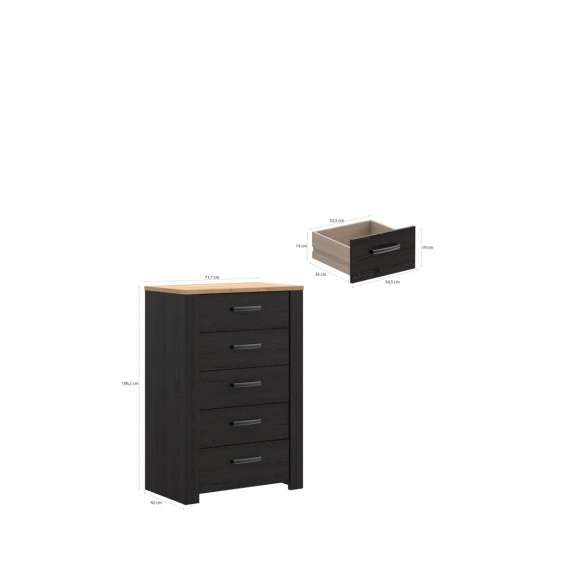 Skjenk Chisbury 72x106 cm - eik cabezone - eik riviera - 5 skuffer