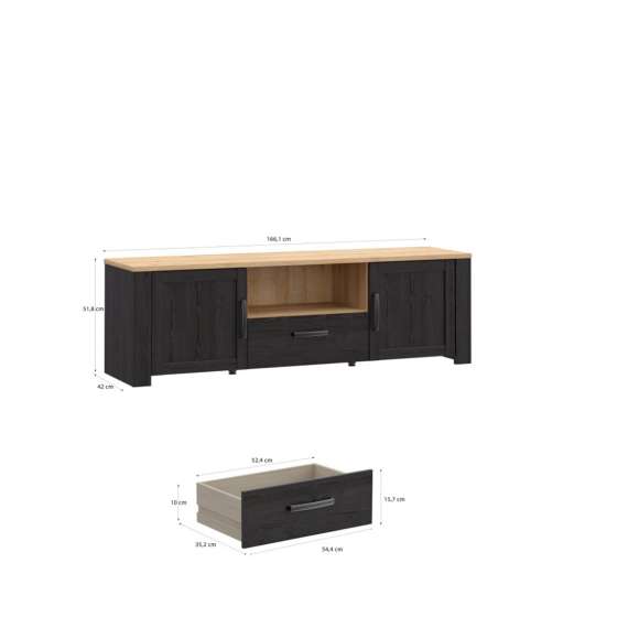 Tv-benk Chisbury 166x52 cm - eik cabezone - eik riviera - 2 dører - 1 skuff