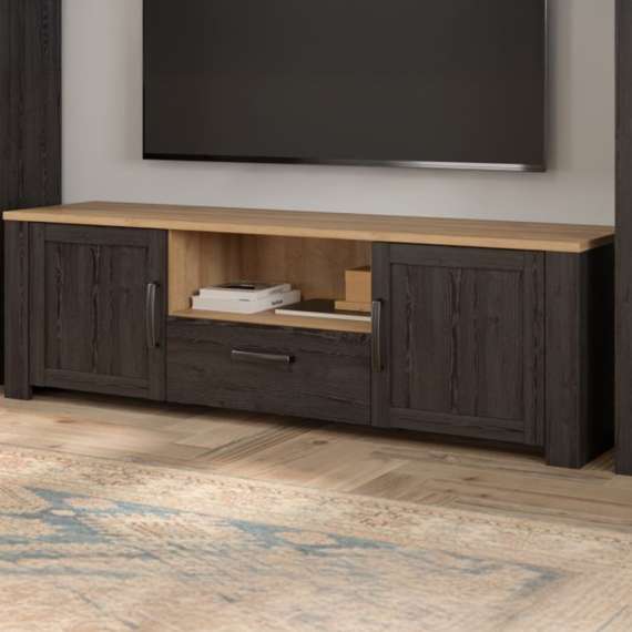 Tv-benk Chisbury 166x52 cm - eik cabezone - eik riviera - 2 dører - 1 skuff