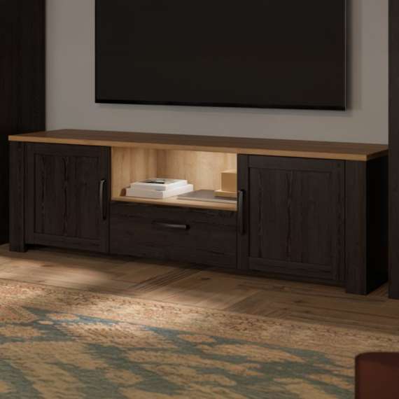 Tv-benk Chisbury 166x52 cm - eik cabezone - eik riviera - 2 dører - 1 skuff