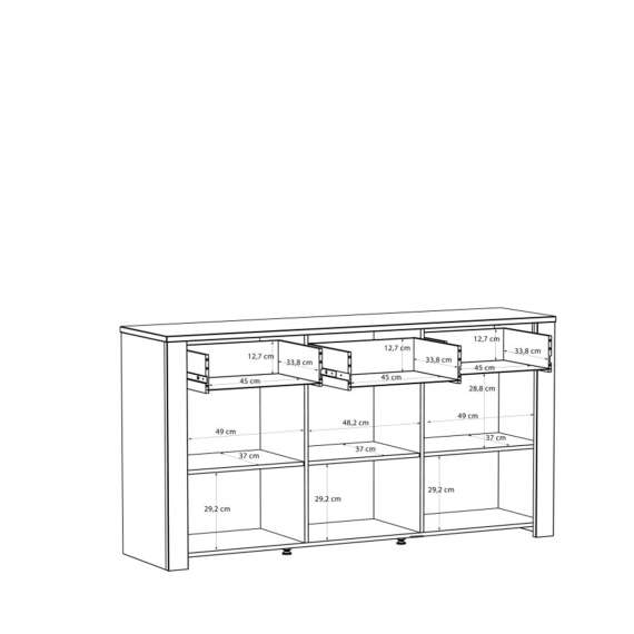 Skjenk Chisbury 166x87 cm - eik cabezone - eik riviera - 3 dører - 3 skuffer