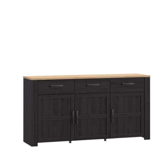 Skjenk Chisbury 166x87 cm - eik cabezone - eik riviera - 3 dører - 3 skuffer