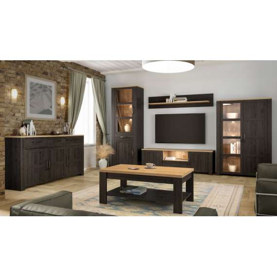 Skjenk Chisbury 166x87 cm - eik cabezone - eik riviera - 3 dører - 3 skuffer