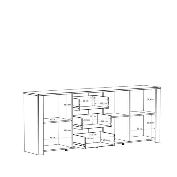 Skjenk Chisbury 221x87 cm - eik cabezone - eik riviera - 3 dører - 3 skuffer