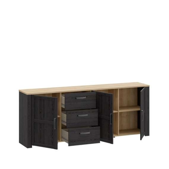 Skjenk Chisbury 221x87 cm - eik cabezone - eik riviera - 3 dører - 3 skuffer