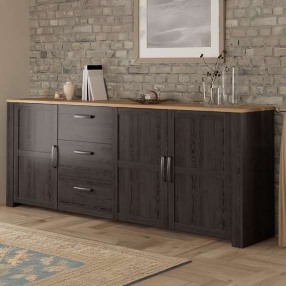 Skjenk Chisbury 221x87 cm - eik cabezone - eik riviera - 3 dører - 3 skuffer