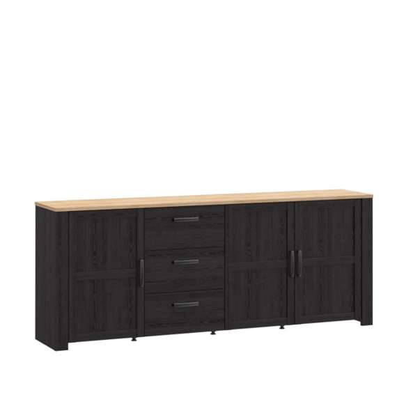 Skjenk Chisbury 221x87 cm - eik cabezone - eik riviera - 3 dører - 3 skuffer