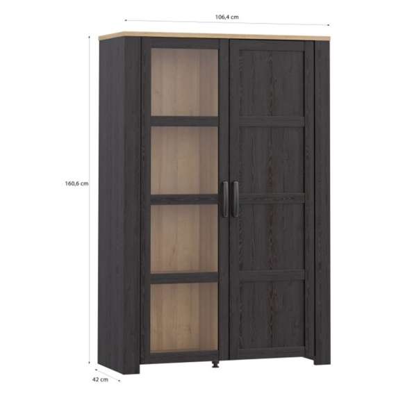 Vitrineskap Chisbury 106x161 cm - eik cabezone - eik riviera - 2 dører