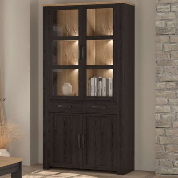 Vitrineskap Chisbury 106x205 cm - eik cabezone - eik riviera - 4 dører - 2 skuffer