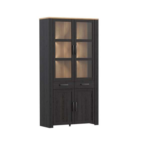 Vitrineskap Chisbury 106x205 cm - eik cabezone - eik riviera - 4 dører - 2 skuffer