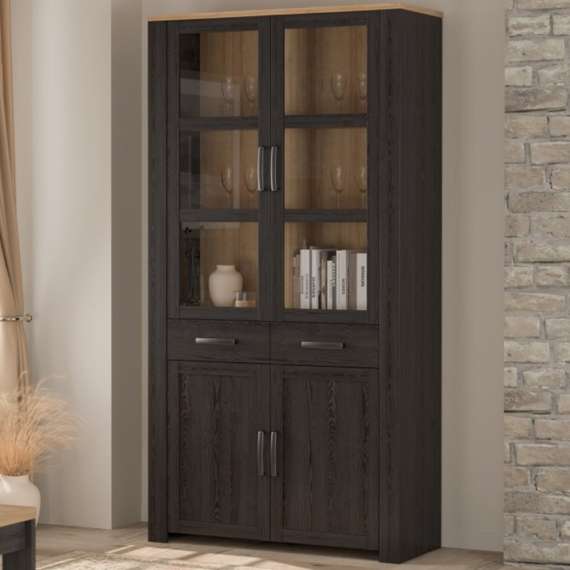 Vitrineskap Chisbury 106x205 cm - eik cabezone - eik riviera - 4 dører - 2 skuffer