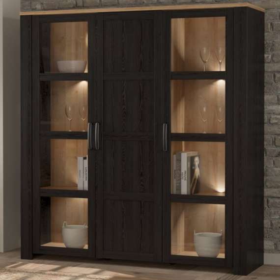 Vitrineskap Chisbury 151x161 cm - eik cabezone - eik riviera - 3 dører