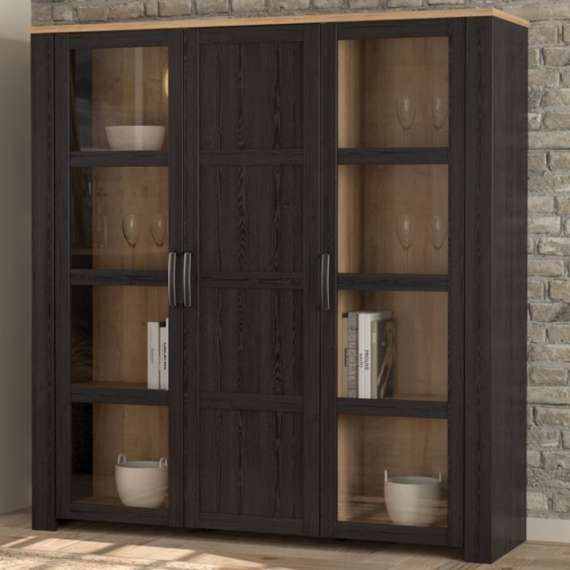 Vitrineskap Chisbury 151x161 cm - eik cabezone - eik riviera - 3 dører