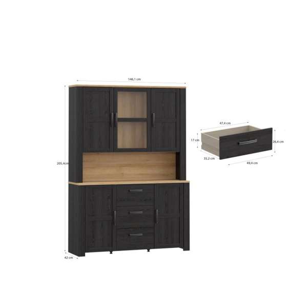 Vitrineskap Chisbury 146x205 cm - eik cabezone - eik riviera