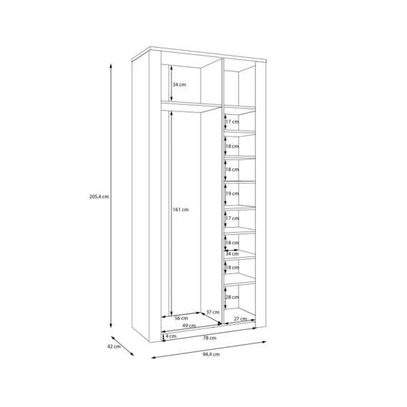 Garderobeskap Chisbury 67x205 cm - eik cabzone - eik riviera