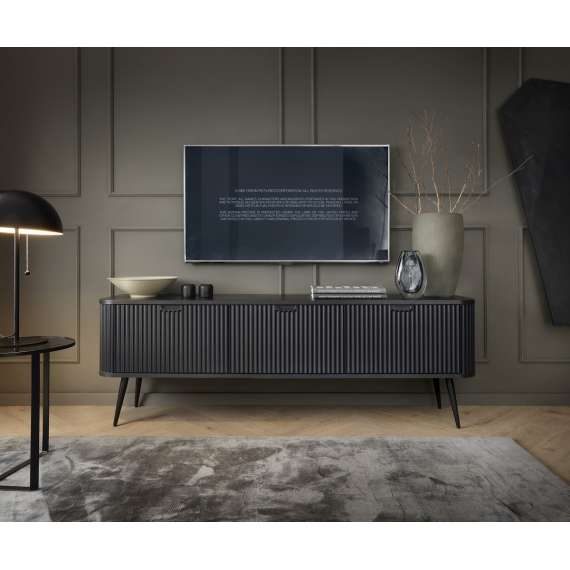 Tv-benk Zova 168x57 cm - 3 dører - sort - metall ben