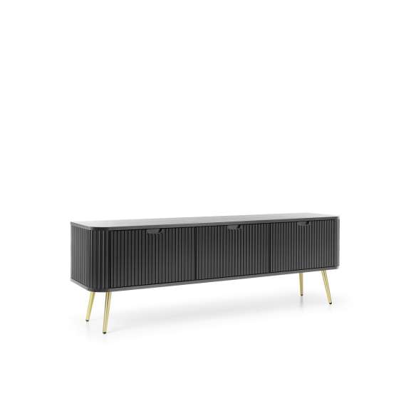 Tv-benk Zova 168x57 cm - 3 dører - sort - metall ben