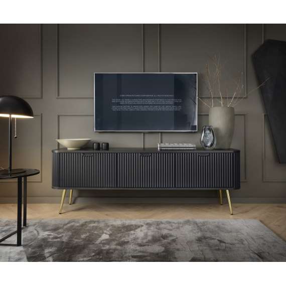 Tv-benk Zova 168x57 cm - 3 dører - sort - metall ben