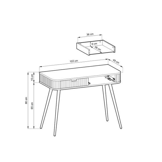 Sminkebord Zova 103x49 cm - 2 skuffer - sort - metall ben