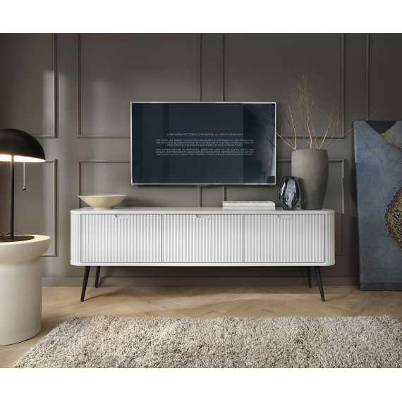 Tv-benk Zova 168x57 cm - 3 dører - hvit - metall ben