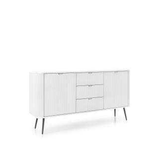 Skjenk Zova 168x87 cm - 2 dører - 3 skuffer - hvit - metall ben