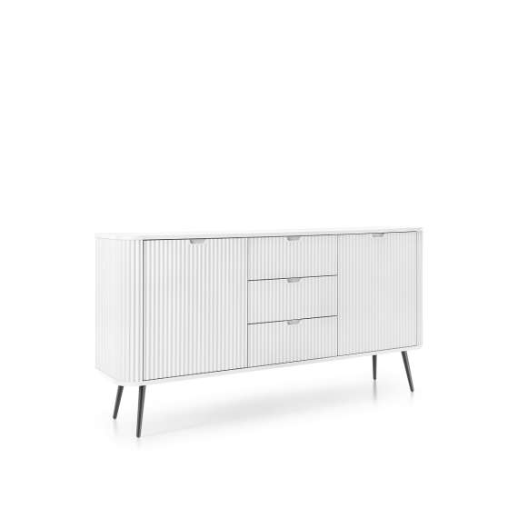 Skjenk Zova 168x87 cm - 2 dører - 3 skuffer - hvit - metall ben